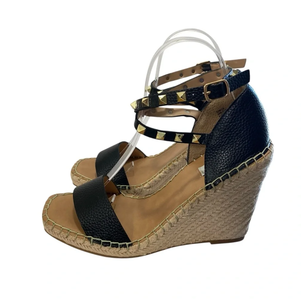 Steven New‎ York Espadrilles Yute Kinlee Wedges Sandals 8.5 Black Tan Nautical